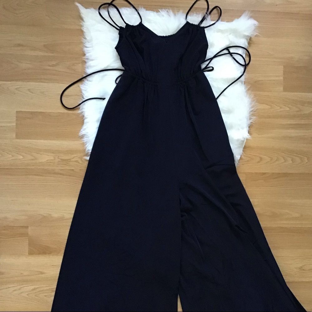 Black Wide-Leg Jumpsuit with Adjustable Straps